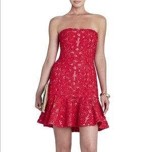 NWT BCBGMAXAZRIA Women’s Marina Red Strapless Ruffle-Hem Dress Size 10